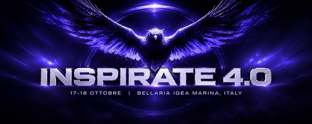 INSPIRATE 4.0, 17–18 October, Bellaria Igea Marina: an eagle with spread wings on a purple background