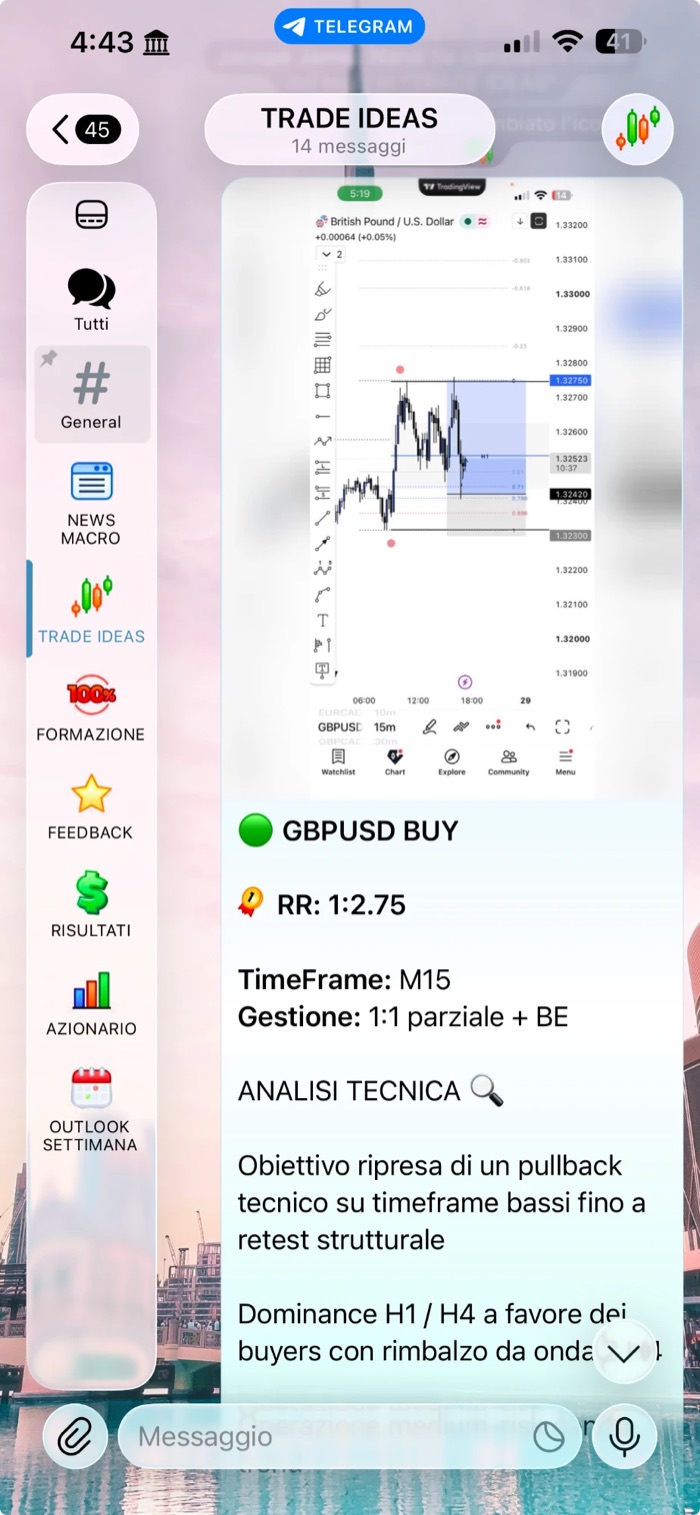 The James Trading Lab Telegram channel on an iPhone: a GBPUSD trade idea with technical analysis